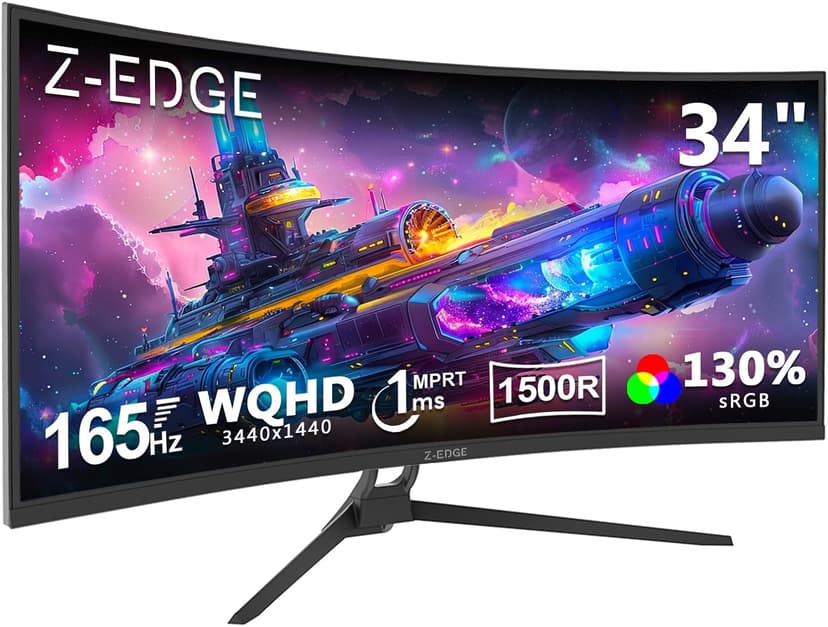Z-Edge 34" Curved Gaming Monitor, WQHD 1440P 165Hz 144Hz PC Monitor, MPRT 1ms, 21:9 Aspect Ratio, 1500R, 16.7M Colors, 3000:1 Contrast, UG34 Frameless Bezel, 2X DP 1.4 Ports and 2X HDMI 2.0 Port