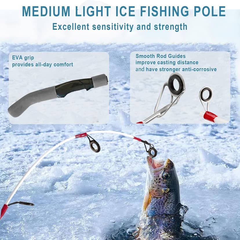 Generic 122Pcs Ice Fishing Rod Reel Combo, 24" Medium Light Ice Fishing Rod Kit with Ice Fishing Jigs, Lures for Trout, Walleye, Perch, Panfish Bluegill Crappie