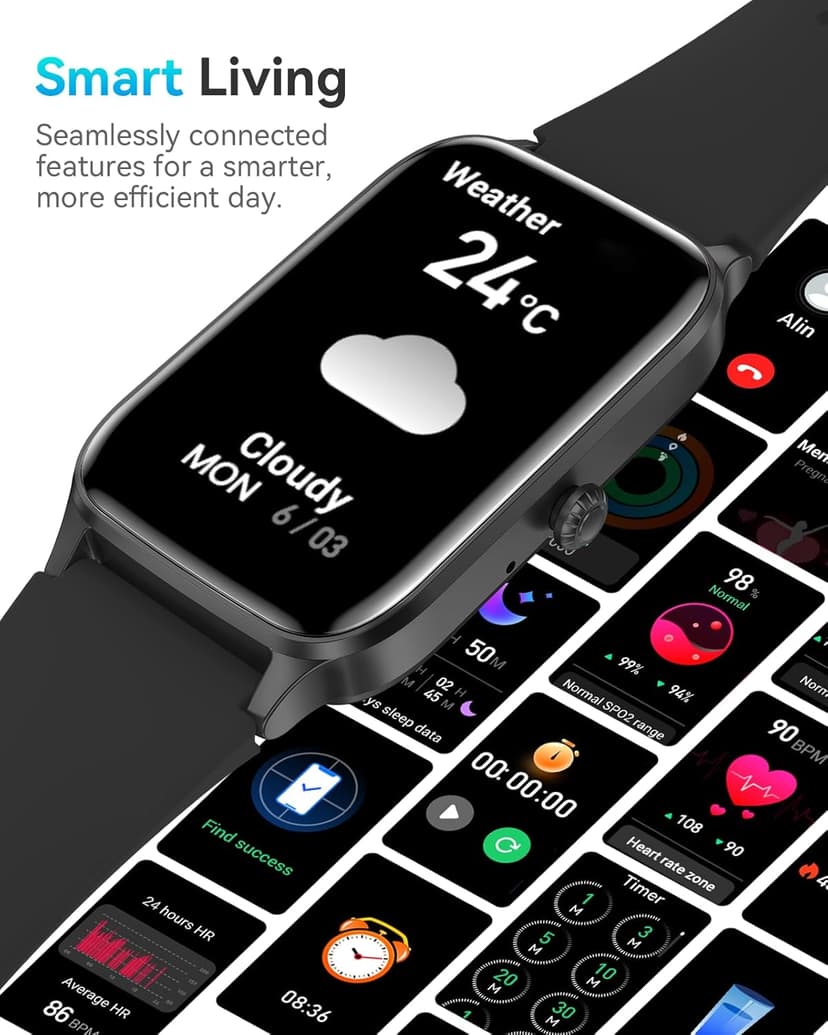 ChronArk Fitness Tracker for Women Men, Activity Smart Watch Compatible with Android iPhone, Step Counter with 110+ Sports, Sleep Monitor, Calorie Counter, IP68 Waterproof (Black, 1.57)