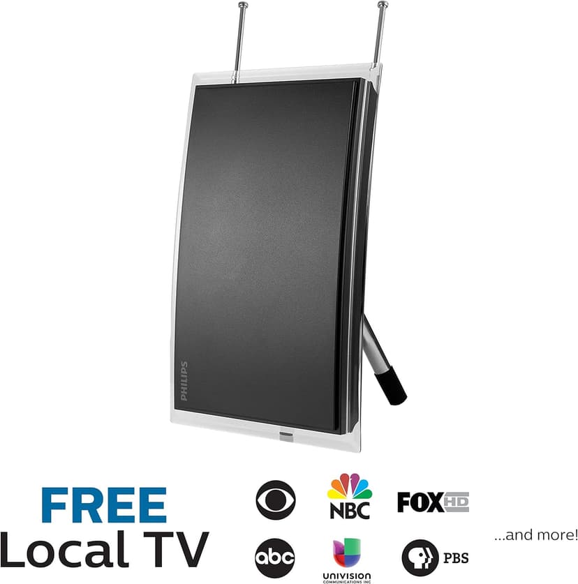 Philips Crystal Amplified Indoor TV Antenna, Extendable Dipole Rabbit Ears, 4K 1080P VHF UHF, Long Range, Amplifier Signal Booster, Digital HDTV Antenna, Smart TV Compatible, SDV3237N/27