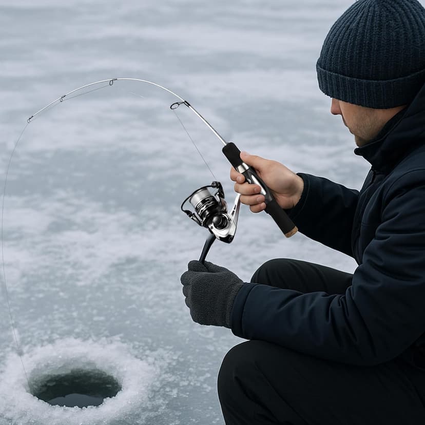 WIDDEN Ice Fishing Rod and Reel Combo, 27" Medium Light Spinning Ice Fishing Pole, Gear with Tackle Box Kit, Line, Lures for Saltwater, Freshwater Trout, Bass, Walleye