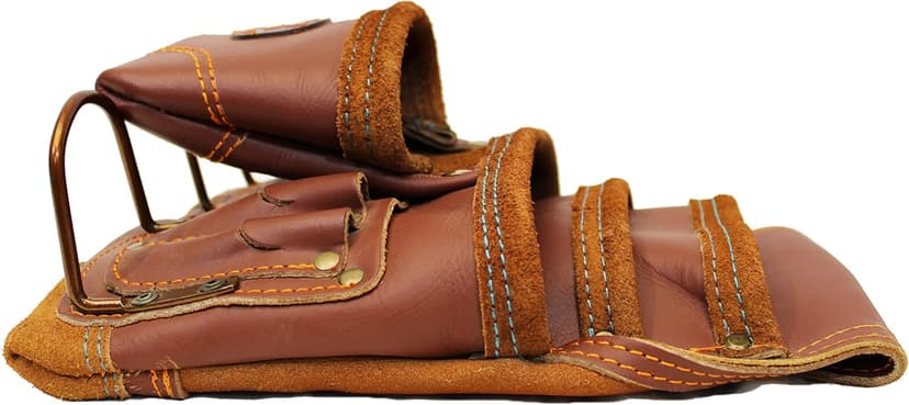 USA Pro Tools Leather Tool Pouch for Carpenter | Best for Electricians, Plumbers, Handyman and Framers | 10 Pockets with 2 Stainless Steel Hammer Holders