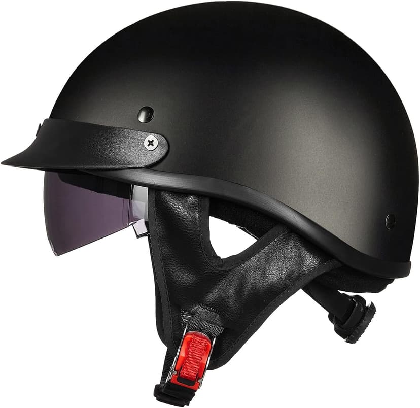 ILM Half Helmet Motorcycle Open Face Sun Visor Quick Release Buckle DOT Approved Cycling Motocross Suits Men Women Model-205V (S, Matt Black)