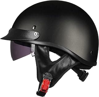 ILM Half Helmet Motorcycle Open Face Sun Visor Quick Release Buckle DOT Approved Cycling Motocross Suits Men Women Model-205V (S, Matt Black)