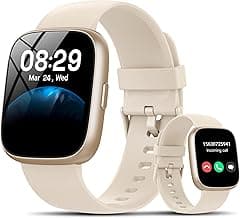 Smart Watch with Alexa Built-in, 1.83" HD Touchscreen Fitness Tracker with Bluetooth Calling, Fitness Watch with Heart Rate/Sleep Monitor/120+ Sports, IP68 Waterproof Smartwatch for Android iOS, Cream