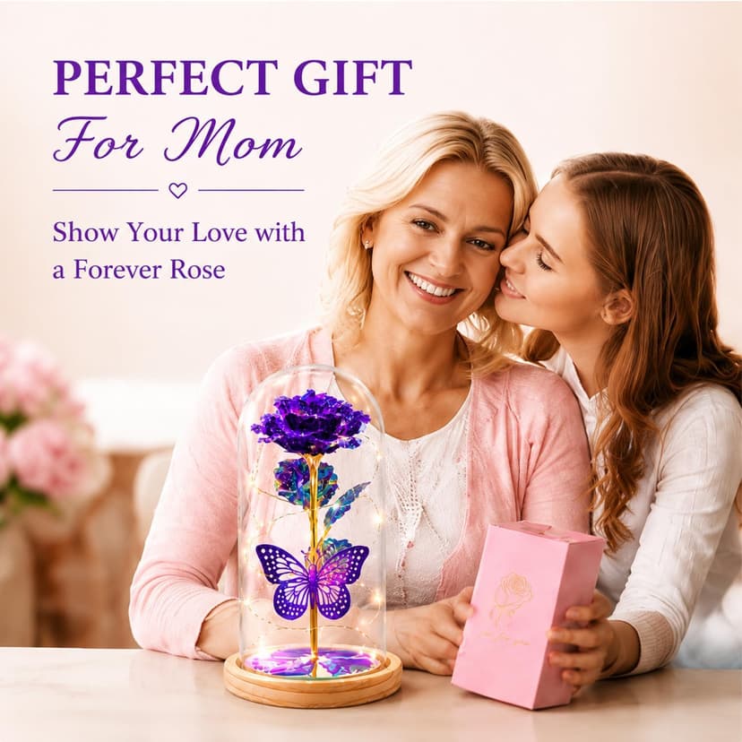 QUNPON Mothers Day Rose Gifts for Mom Flowers Rose Gifts for Women,Birthday Gifts for Women,Purple Butterfly Flowers for Mom Mother Day Flower Gifts from Daughter Son,Gift for Sister,Her,Grandma,Wife