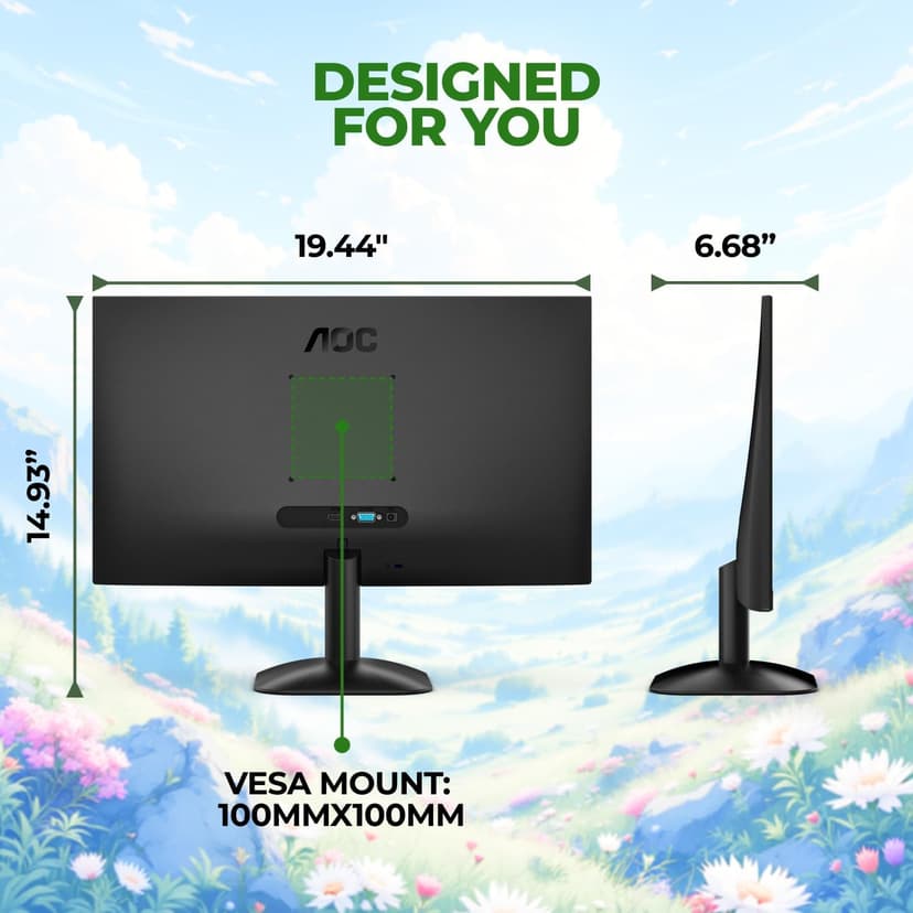AOC 22B35HM23 22" Full HD (1920 x 1080) 120Hz LED Monitor, Adaptive Sync, VGA & HDMI, Flicker-Free, Low Blue Light, HDR Ready, VESA, Tilt Adjust, Eco-Friendly