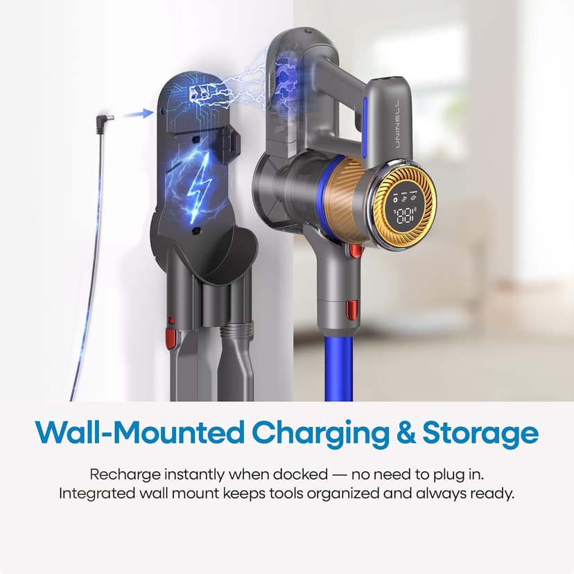 UNINELL HOME Cordless Vacuum Cleaner,45000Pa/450W Vacuum Cleaners for Home,60Mins Lightweight Stick Vacuum,Anti-Tangle & Wall Mount Charging,Vacuum Cordless for Hardwood Floor Carpet Pet Hair