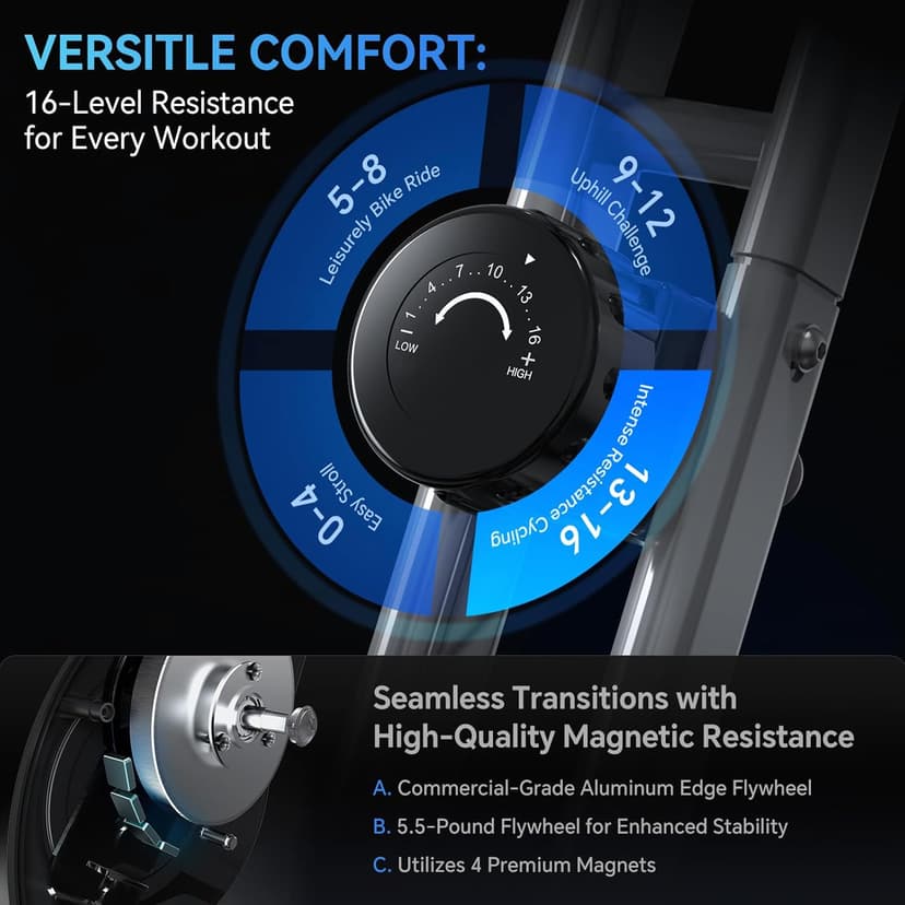 Foldable Exercise Bike for Small Apartments, Stationary Bikes for Home, Indoor Portable Cycling Bike with 16-Level Magnetic Resistance, 260LBS Capacity, 5.5 LBS Flywheel, for Small Space Workout 816