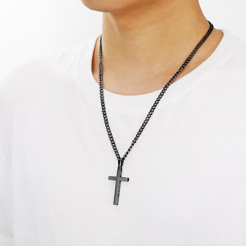 Gnamy Cross Necklace for Men Boys Stainless Steel Bible Verse Cross Pendant with Cuban Link Chain (22+2 Inches) | Christian Religious Jewelry Gifts B0FQHXFGM5