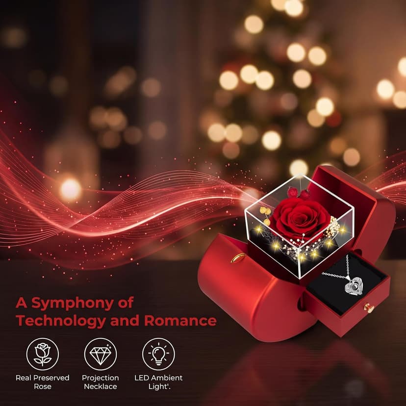 moshen Preserved Red Rose Flower Gift Box with LED Lights, Romantic Gift for Women, Ideal Gift for Mom Wife Girlfriend on Mother's Day, Valentine's Day, Christmas, Birthdays Anniversary (Red) B0FRNKJRLH