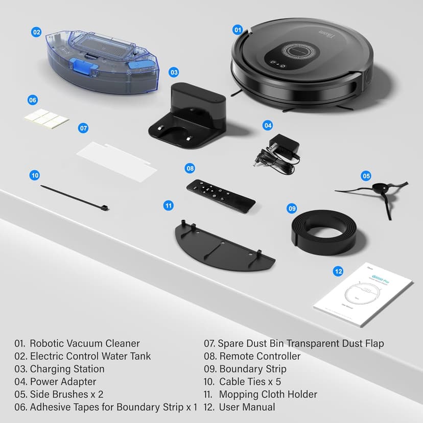 Tikom Robot Vacuum and Mop Combo, 5000Pa Robotic Vacuum Cleaner, 150 Min Max, App & Remote Control, Ideal for Hard Floor, Carpet, Pet Hair, Self-Charge(G8000 Max)