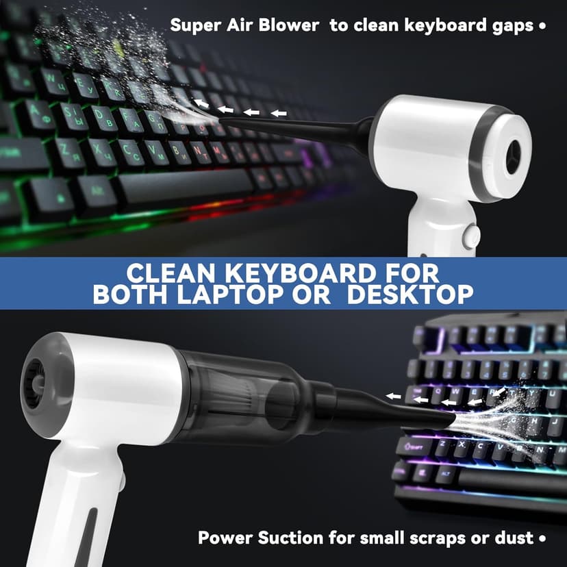 Cordless Vacuum Cleaner-Mini Air Duster, Portable Handheld Vacuum, 3 in1Dry Use Dust Buster & Air Blower for Kitchen, 6500PA Suction,Inflate/Deflate Swim Ring (White)