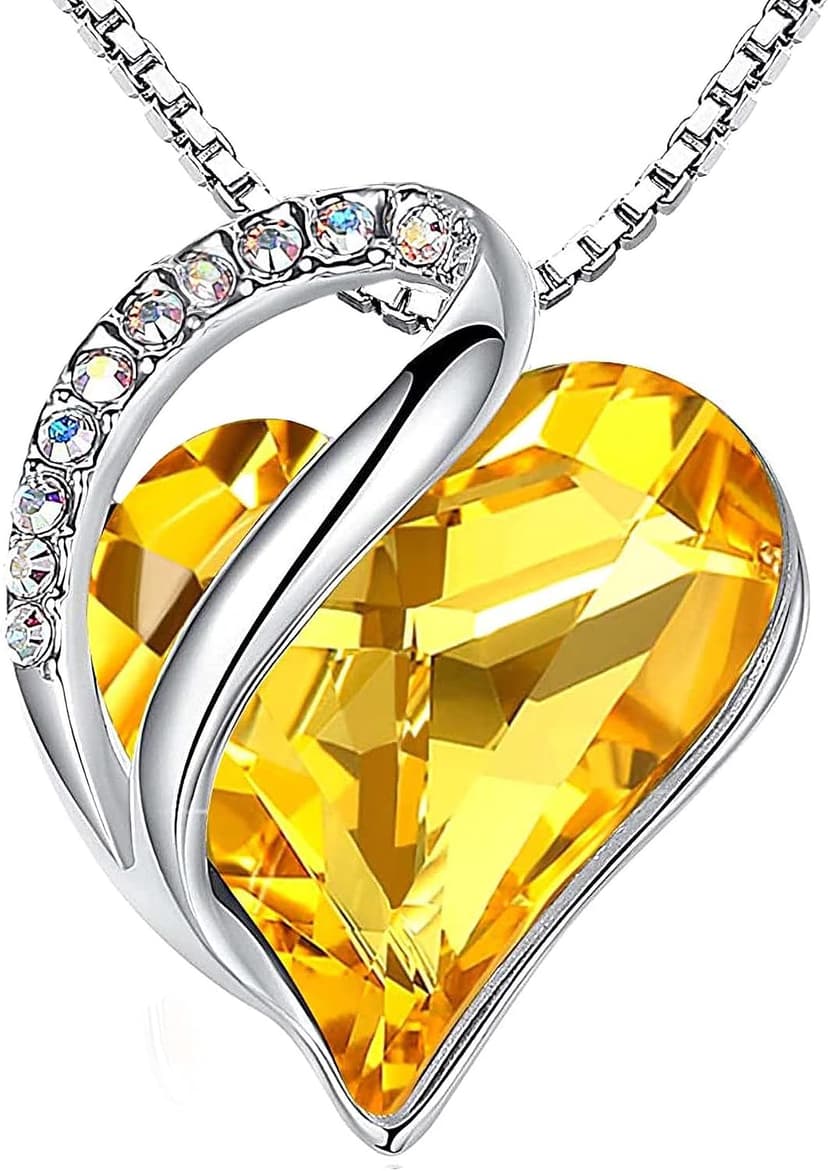 Leafael Gift Necklaces for Women, Infinity Love Birthstone Heart Crystal Pendant, Birthday Anniversary Jewelry for Wife, Mom, and Her, Silver Plated, 18" + 2" Adjustable Chain B07Z6PM69G
