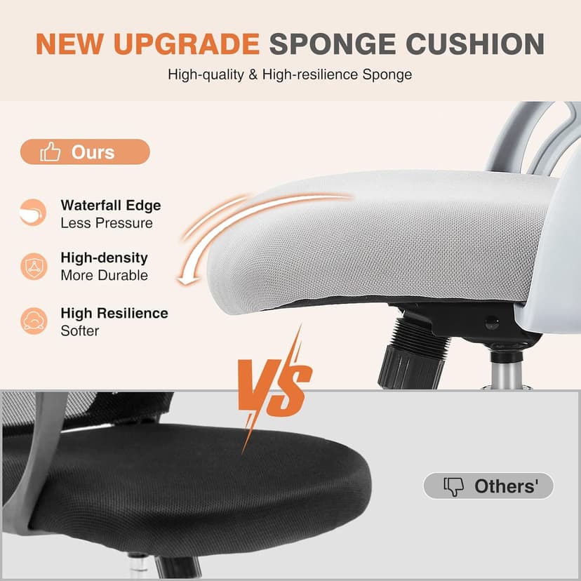 Sweetcrispy Office Computer Desk Chair, Ergonomic Mid-Back Mesh Rolling Work Swivel Task Chairs with Wheels, Comfortable Lumbar Support, Comfy Flip-up Arms for Home, Bedroom, Study, Student, Gray