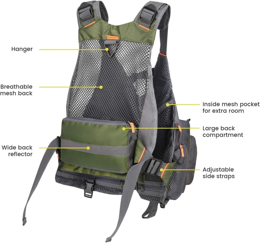 Gonex Fly Fishing Vest for Men Women, Comfortable Adjustable Fishing Vest with Multi-Pockets Reflective Stripes
