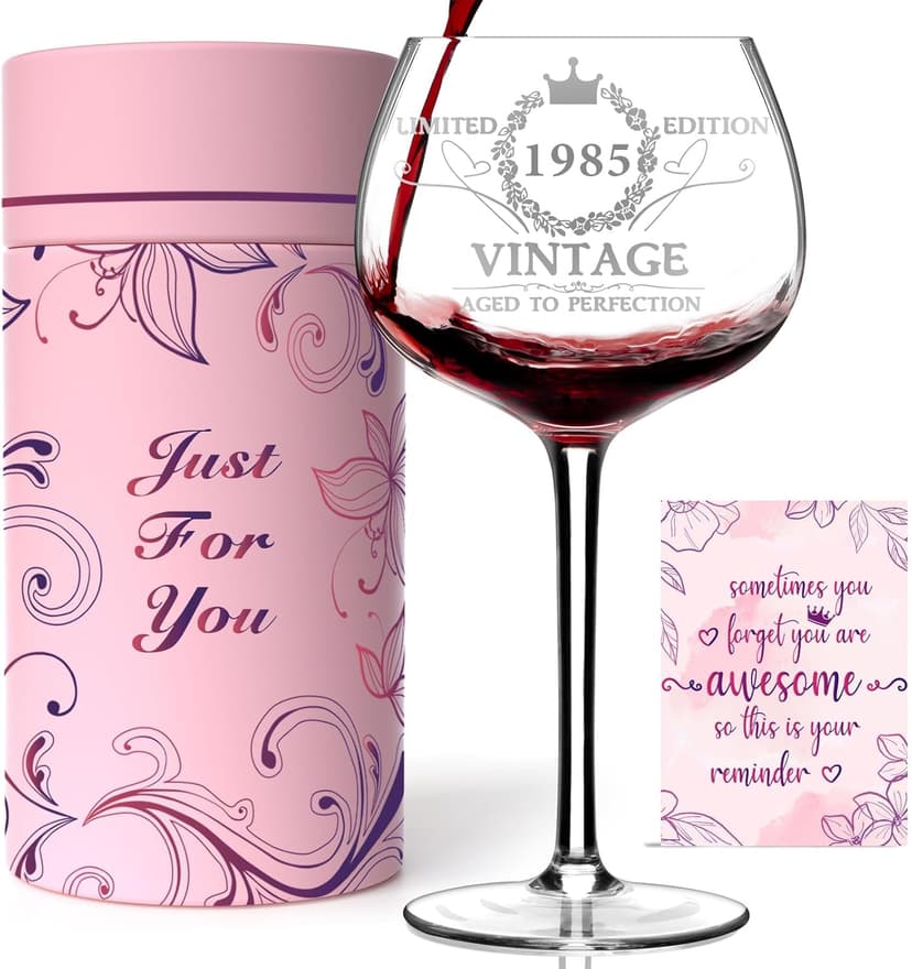 40TH Birthday Gifts for Her, Vintage 1985 40th Wine Glass, 40 Year Old Birthday Decorations For Women, Funny 40 Bday Gifts Idea For Women, Friends, Daughter, Sister Mom - Turning 40 Present