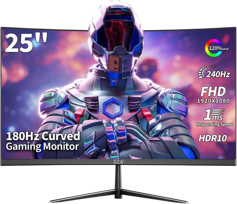 ZZA 25" Curved Gaming Monitor, 240Hz|144Hz FHD(1920 * 1080P) VA Screen Computer Monitor, Supports Freesync, 120% sRGB, Blue Light Filter,AMD Freesync, Wall Mountable Installs(HDMI 1.4/DP 1.2)