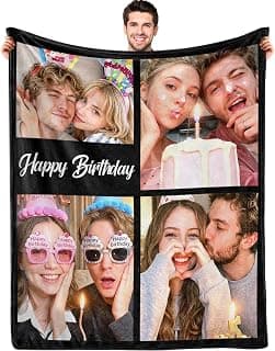 Ships Next Day Custom Blanket with Picture Text Personalized Throw Blanket Photo Collage Blankets Customized Birthday Gifts for Couple Girlfriend Boyfriend Family Kids Friends Pet B0DGFW5HP4