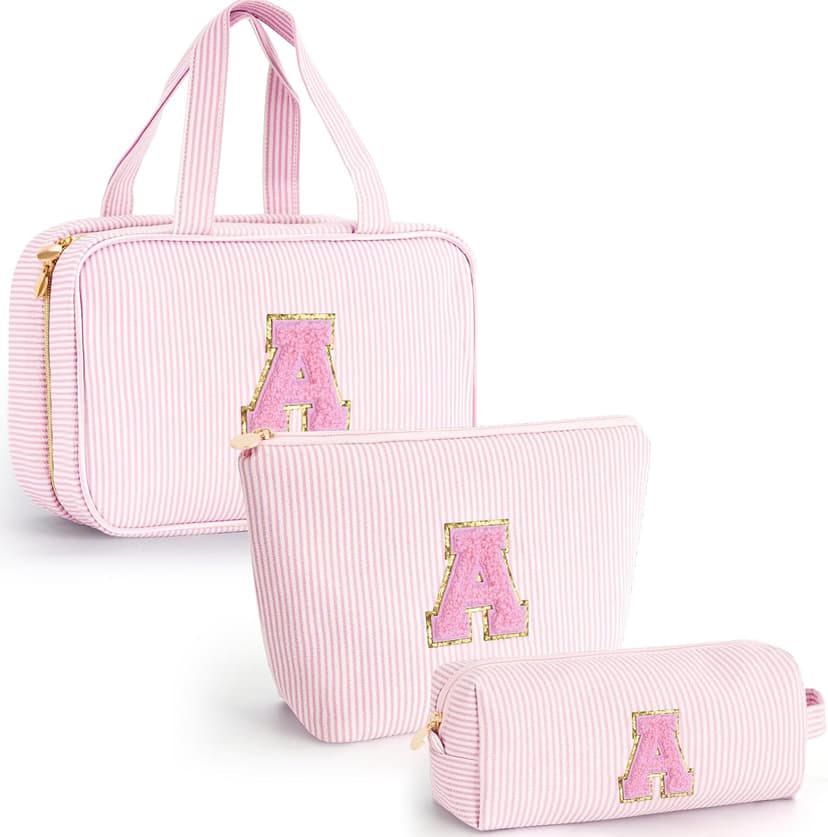 Gifts for Teen Girls Women - Personalized Toiletry Bag Initial Makeup Bag | Travel Cosmetic Bag | 8 9 10 11 12 13 14 15 16 Years Old Girl Gift Trendy Stuff - Pink A B0FSJXYKK8