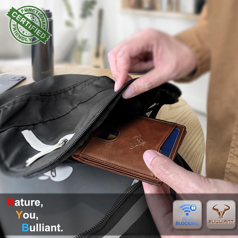BULLIANT Men Wallet, Slim Leather Wallet Front Pocket Card Holder Gift For Men 11 Slots RFID Blocking