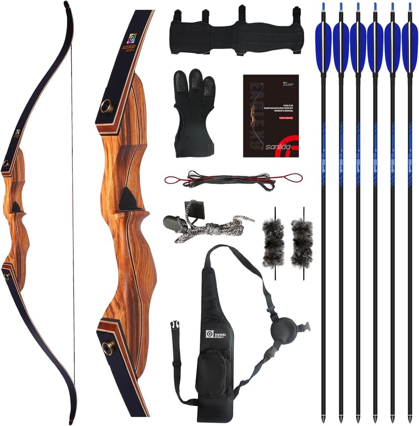 Sanlida Eagle X9 New 58" RTH Standard Recurve Bow and Arrow Set for Adults and Hunters, Wooden Takedown Recurve Bow Package for Outdoor and Practice 25-60 Lbs