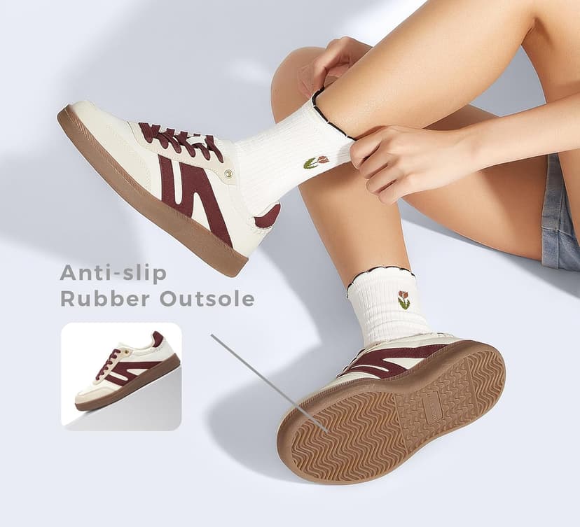 LUCKY STEP Women Classic Retro Gum Sole Fashion Sneakers Casual Tennis Skate Shoe Genuine Leather Walking Footwear Anti Slip Trainers