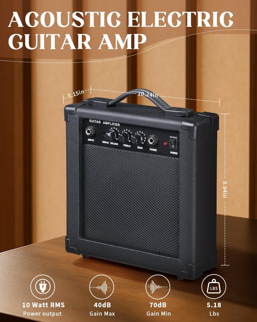 Ktaxon 41 Inch Cutaway Acoustic Electric Guitar, Full Size Manchurian Ash Body Beginner Guitars Kit with 15W Amp, Extra Strings & Capo Includes All Accessories (Natural)