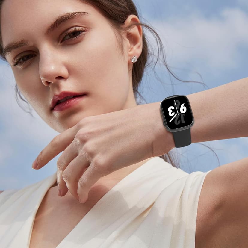 Sport Band Compatible with Apple Watch 38mm 40mm 41mm 42mm 44mm 45mm 46mm 49mm, Replacement Soft Silicone Strap Wristbands for iWatch Series 10/9/8/7/6/5/4/3/2/1 Ultra SE Women Men, Black