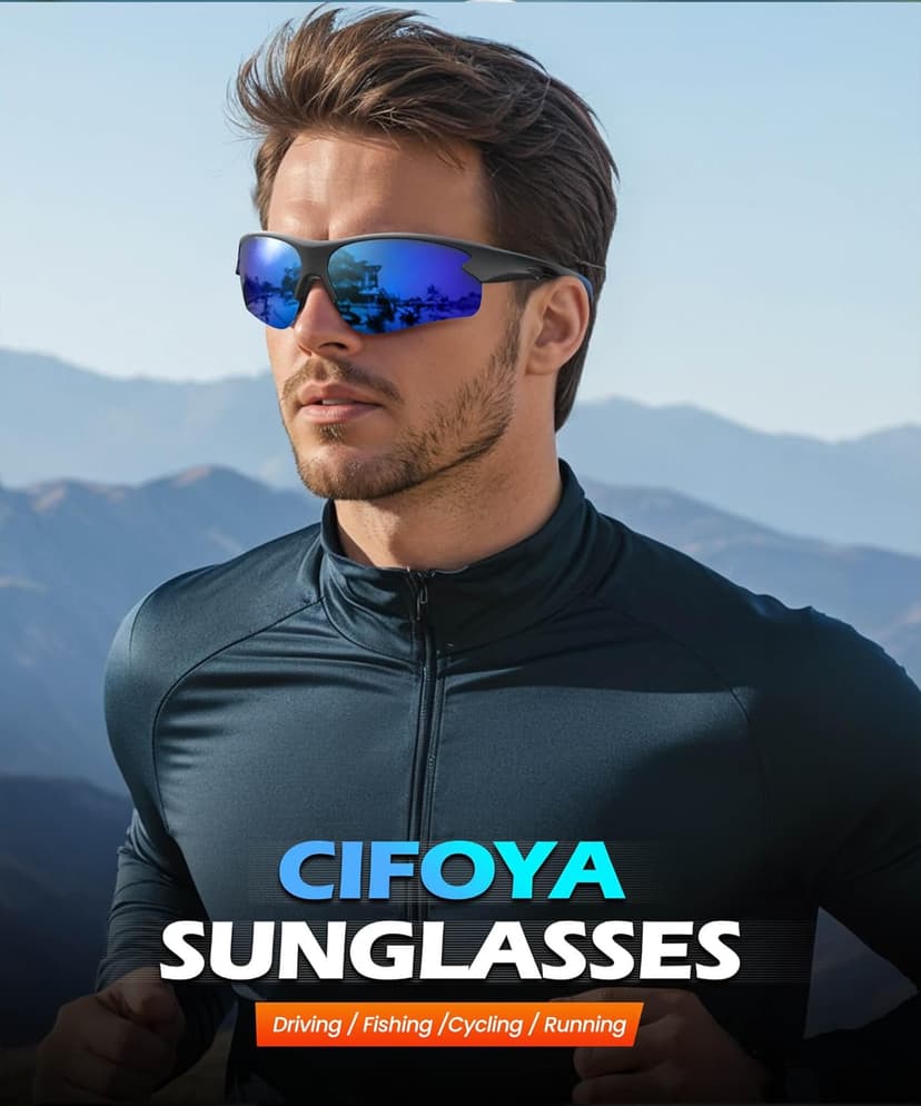 CIFOYA Polarized Sports Sunglasses for Men and Women - UV Protection Half Frame Sun Glasses for Running Baseball Fishing