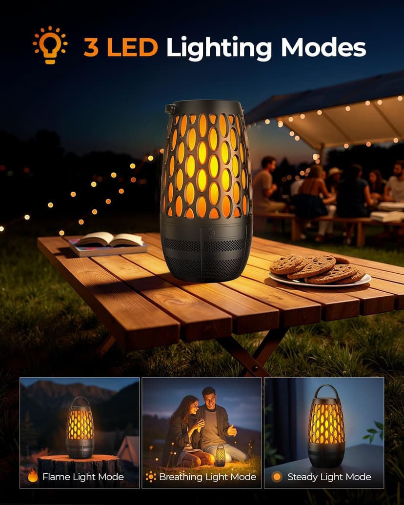 Outdoor Speakers Bluetooth Waterproof IPX6 with Flame Lights, Gadget Gifts for Dad Her Him, Hd Stereo Sound, BT 5.3 Multi-Sync to 100 Speakers, Portable Wireless Speaker for Patio Cafe Decor Party