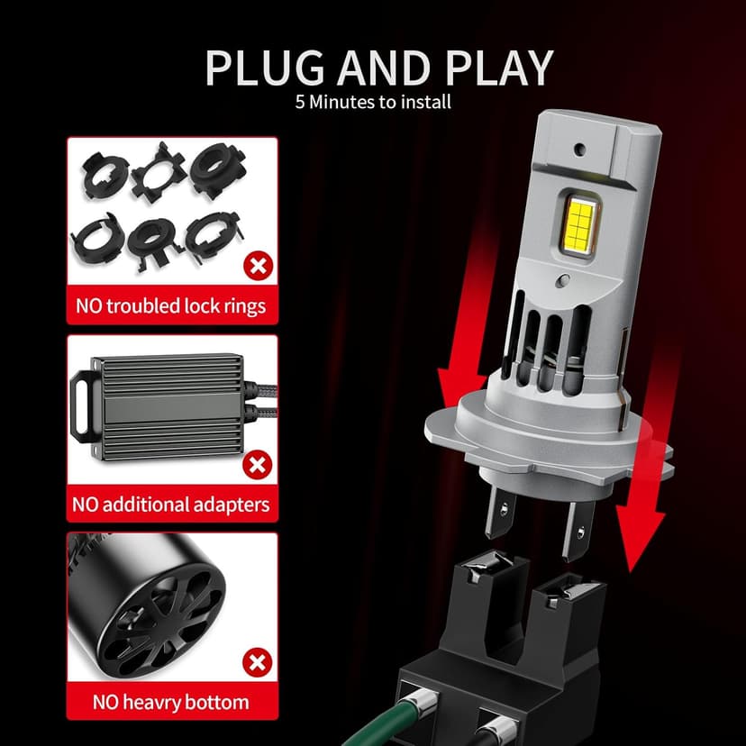 Latest 𝖧𝟩 Bulbs, 90,000LM 6500K White Super Bright, 1:1 Halogen Size, 6500K Cool White, No Adapter Required, Easy Install Non-Polarity Off Road Lights, Pack of 2