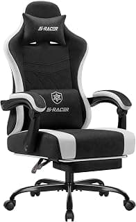 Homall Gaming Chair with Massage & Footrest, Ergonomic Computer Office Chair, High-Back Racing Style Reclining Chair with Adjustable Lumbar Support, Breathable Tech Fabric for Adults (Black)
