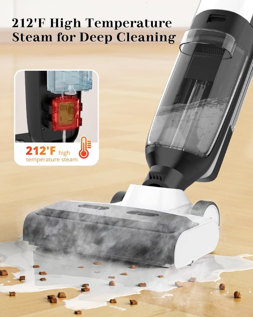 4-in-1 Steam Vacuum Mop Self-Cleaning Wet Dry Vacuum for Hardwood Floors Carpets 212°F High-Temperature Steam with LED Display