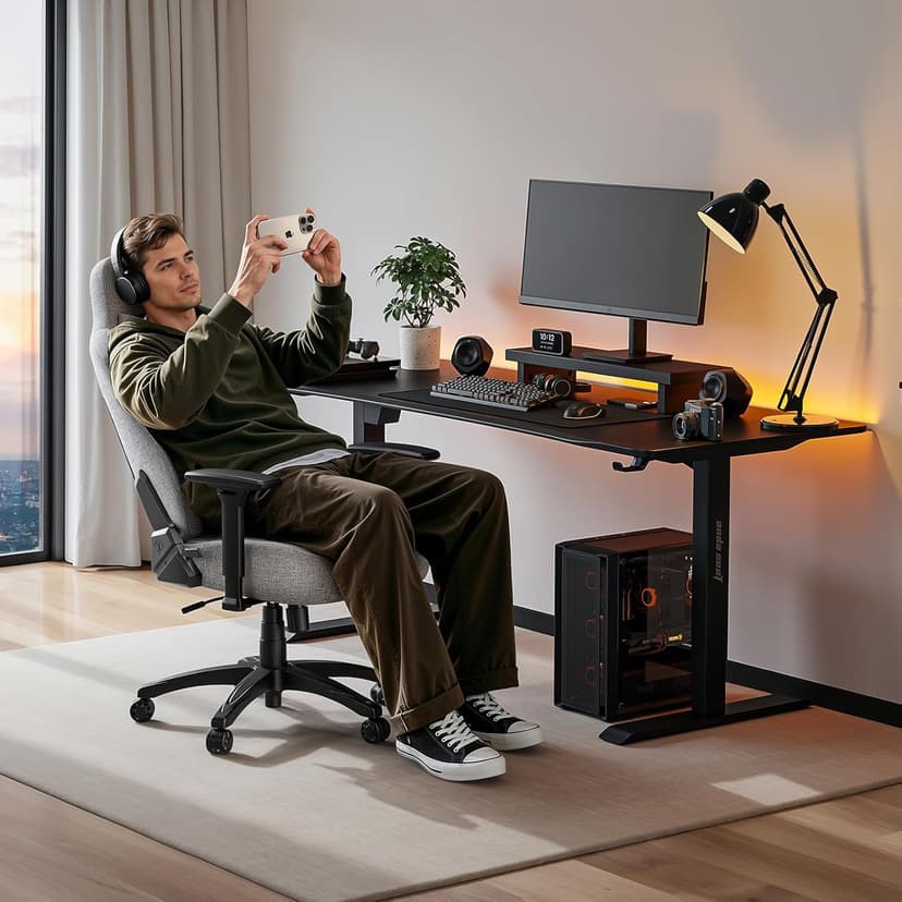 Anda Seat Phantom 4 Black Fabric Gaming Chairs for Adults - Large Wide Seat Gamer Chair with Dynamic Lumbar Support, Comfortable Ergonomic Video Game Seats with Headrest - 2D Armrests
