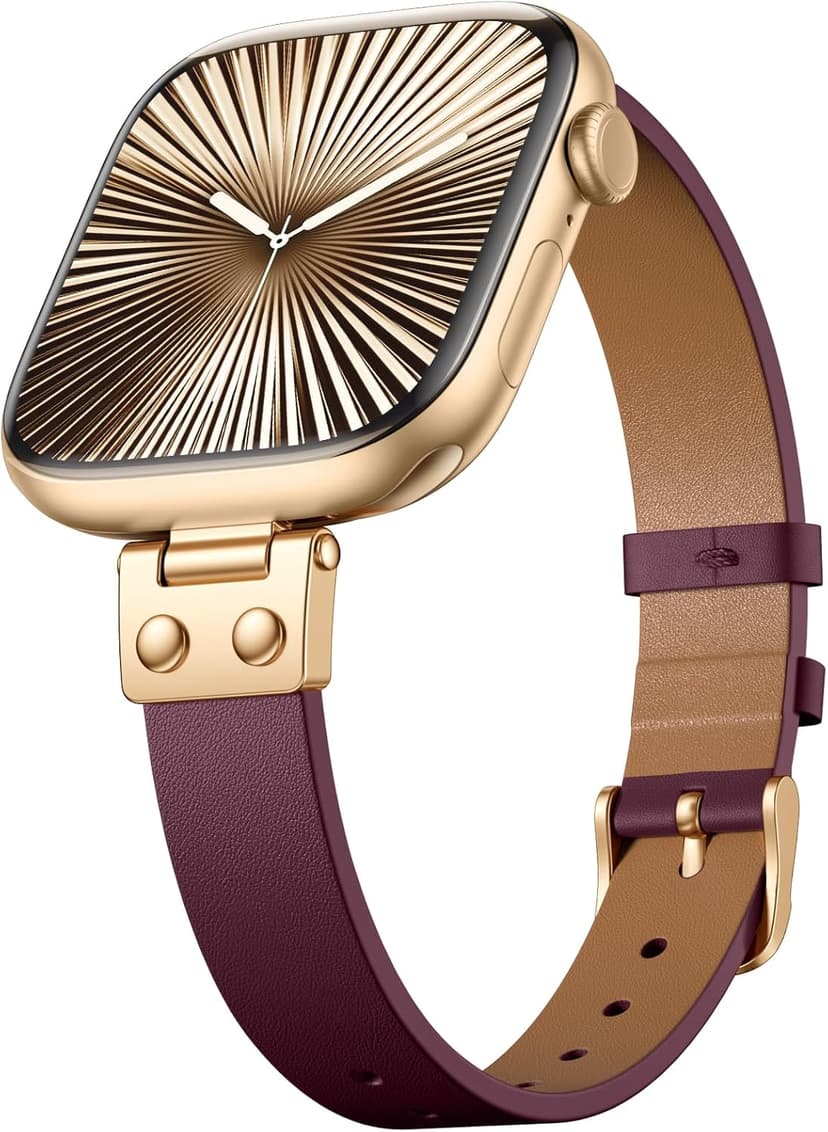 SNBLK Slim Leather Band Compatible with Apple Watch Bands for Women 40mm 41mm 42mm 44mm 46mm 49mm 38mm 45mm, Dressy Top Grain Genuine Leather Strap for iWatch SE Series 11/10/9/8/7/6/5/4/3/2/1 Ultra