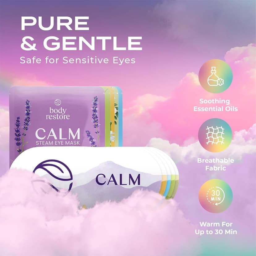 Body Restore Heated Eye Mask for Dry Eyes 5 Pack - Self Heating Warm Compress, Christmas Stocking Stuffers, White Elephant, Birthday Gifts for Women, Men, Stye Eye Treatment, Relaxation - Variety