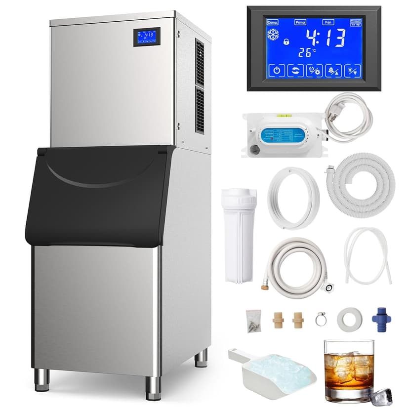 Commercial Ice Maker Machine 432 Lbs/24H with 400LBS Large Storage Bin Ice Ready in Air Cooled Clear Cube Ice for Bar Business Cafe ETL NSF(432 Lbs/24H)