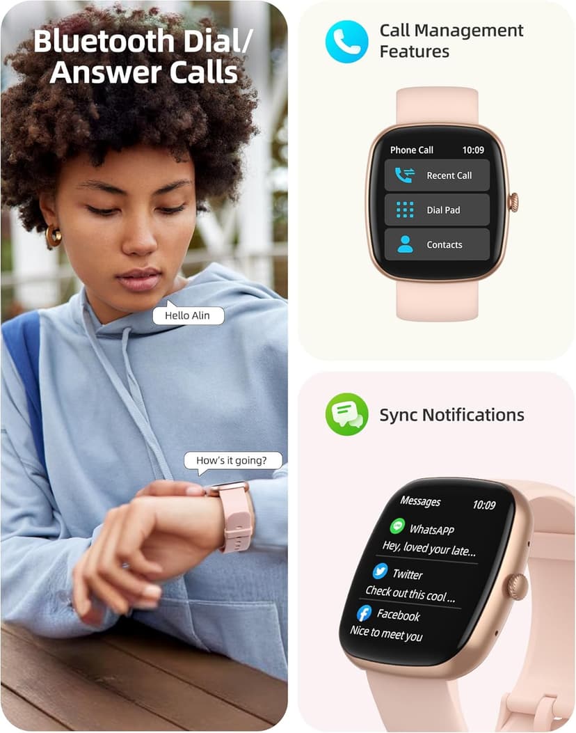 Parsonver Smart Watch for iOS and Android Phones(Answer/Make Calls), HD Screen Watches for Women, IP68 Waterproof Fitness Tracker Watch with Heart Rate Sleep Monitor, Steps Calories Counter, Rose Gold