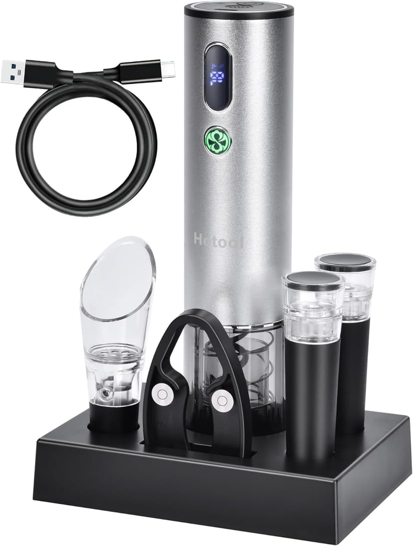 Electric Wine Opener with Wine Accessories -Rechargeable Wine Bottle Opener Set with Base, Wine Aerator, Foil Cutter and Wine Stoppers- Perfect Wine Gifts for Wine Lovers