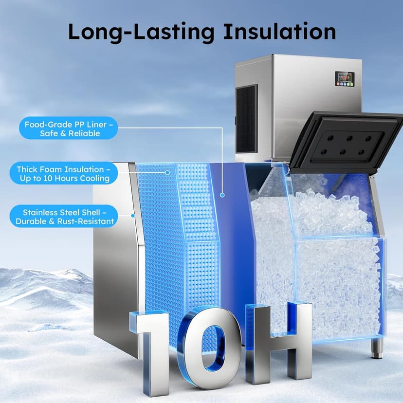 Commercial Ice Maker Machine, 680LBS/24H Ice Production with 560LBS Storage Bin, Industrial Ice Machine with Self-Cleaning, 12 Adjustable Ice Thickness Levels, Stainless Steel