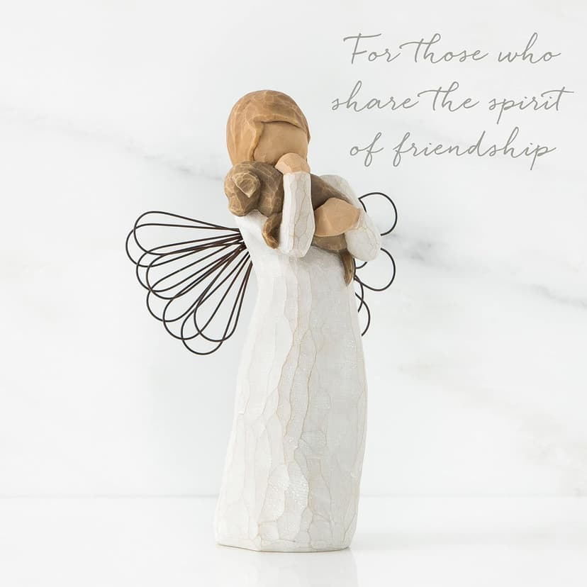 Willow Tree Angel of Friendship, for Those who Share The Spirit of Friendship, Angel Carrying Dog as Reminder of Loyal Pets and Friends, Present and Past, Sculpted Hand-Painted Figure