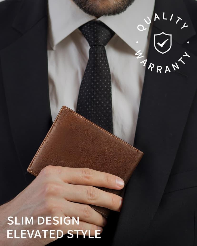 Serovi Genuine Leather Wallet for Men Bifold RFID Blocking Wallets with 12 Card Slots, 2ID Window & 2 Cash Pocket - Includes Gift Box (Coffee Brown)