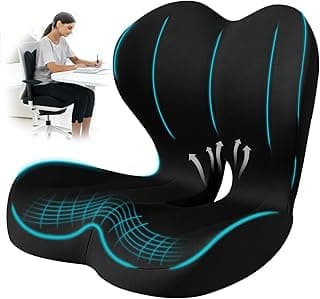 Seat Cushion for Office Chair and Car, Lumbar Support Pillow for Office Chair, Memory Foam Ergonomic Seat Cushion for Long Sitting, Back & Tailbone Pain, Sciatica - Black