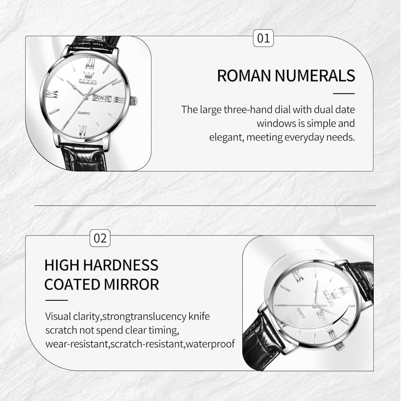 OLEVS Men’s Watches Waterproof Dress Minimalist Analog Quartz Stainless Steel Casual Men’s Wrist Watch with Day Date, Classic Luxury Elegant Roman Numerals Dial Big Face Relojes para Hombres
