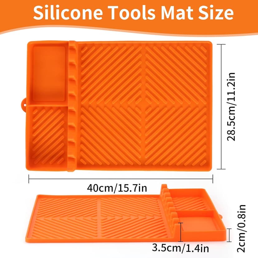 Silicone Griddle Tools Mat for Blackstone Weber Traeger Pit Boss - Side Shelf Spatula Mat with Drip Pad - Flat Top Grill Smoker Accessories for BBQ, Kitchen, Cooking, Countertop(Orange)