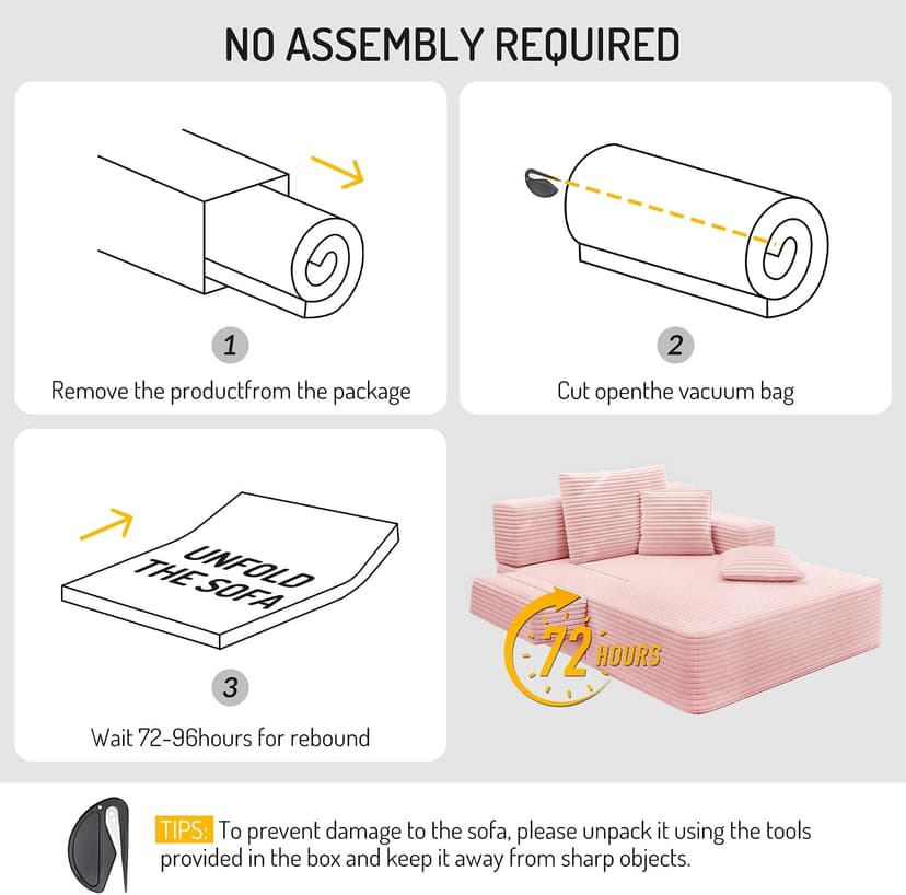 2 in 1 Corduroy Chaise Lounge Chair Indoor, 60'' Oversized Boneless Sofa Chaise Lounge with Pocket, Plush Cozy Deep Seat Couch Chair for Living Room, Bedroom, Small Spaces, RV (Pink)