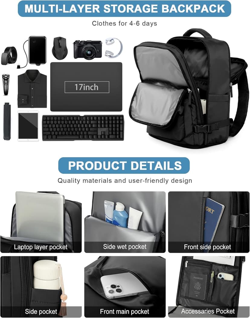 VGCUB Large Travel Backpack with Storage Compression Seal Bags for Clothing with Pump Vacuum System Carry on Personal Item Work Business Vacpack Laptop Backpack for Women Men Black