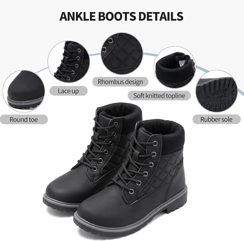 Adokoo Boots for Women Waterproof Fall Winter Ankle Boots Snow Black Combat Boots Lace Up Non Slip for Hiking Work