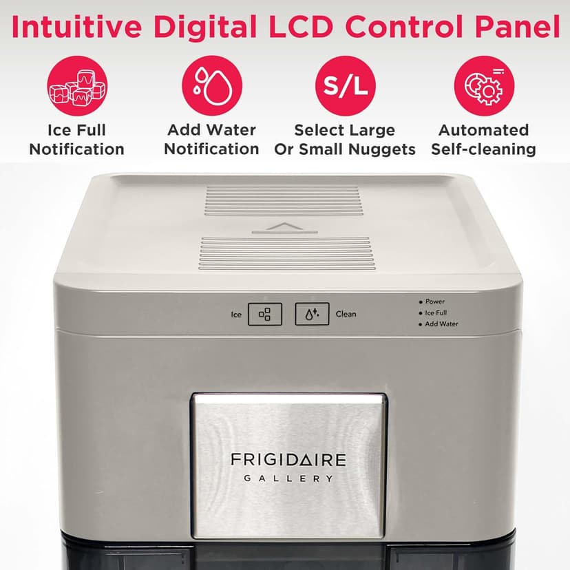 Frigidaire Nugget Ice Maker, Countertop Ice Machine with Transparent Window, Sonic Ice Maker with 44 lbs. Capacity, Auto Self Cleaning Ice Maker Machine, 2.0 Gen, Cream - 16.75D x 11.75W x 20.25H